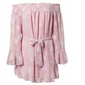 Blush polka dot dress.